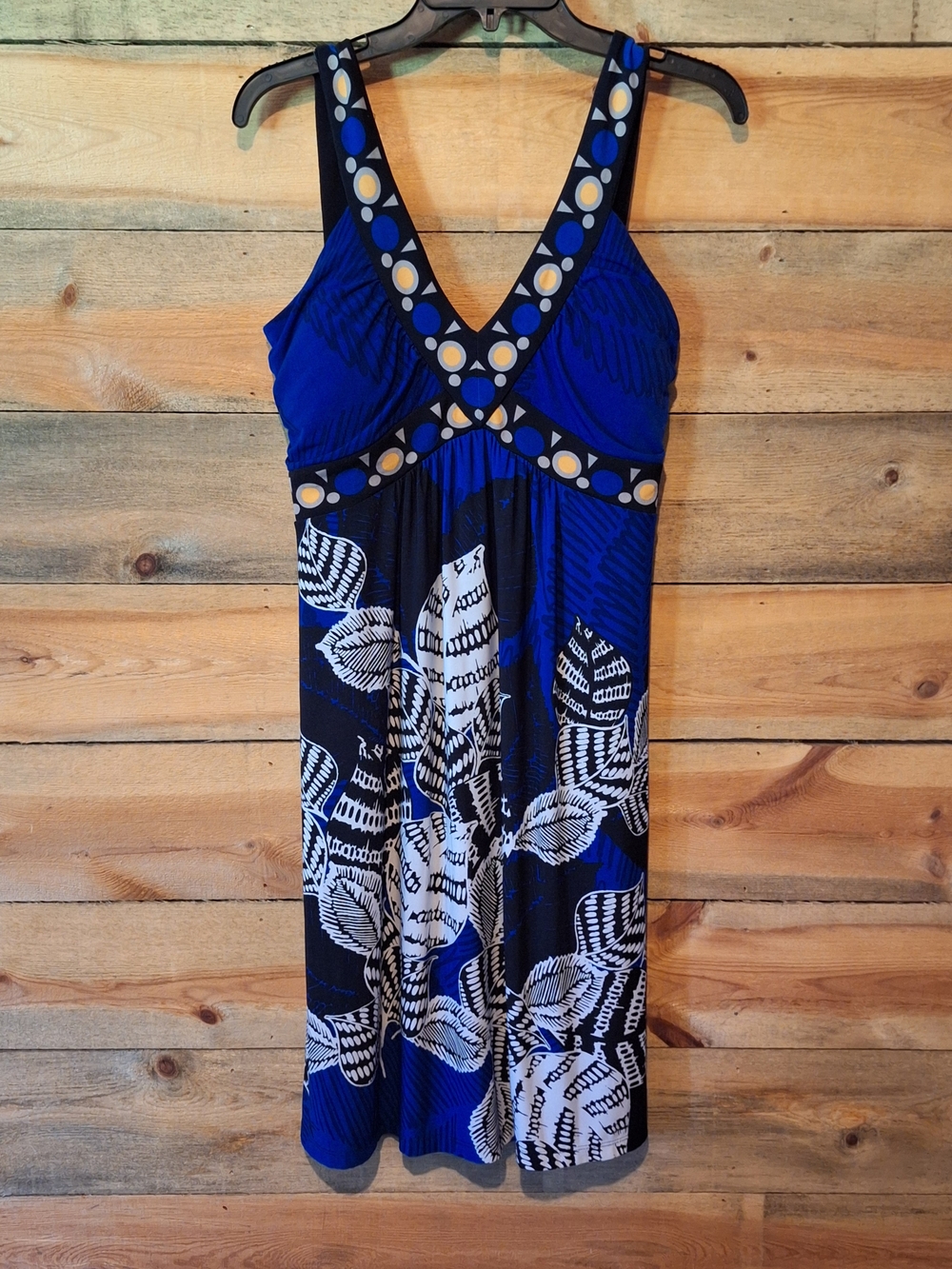Y2K Style & Co. Blue and Black Midi Dress with White Leaf Print